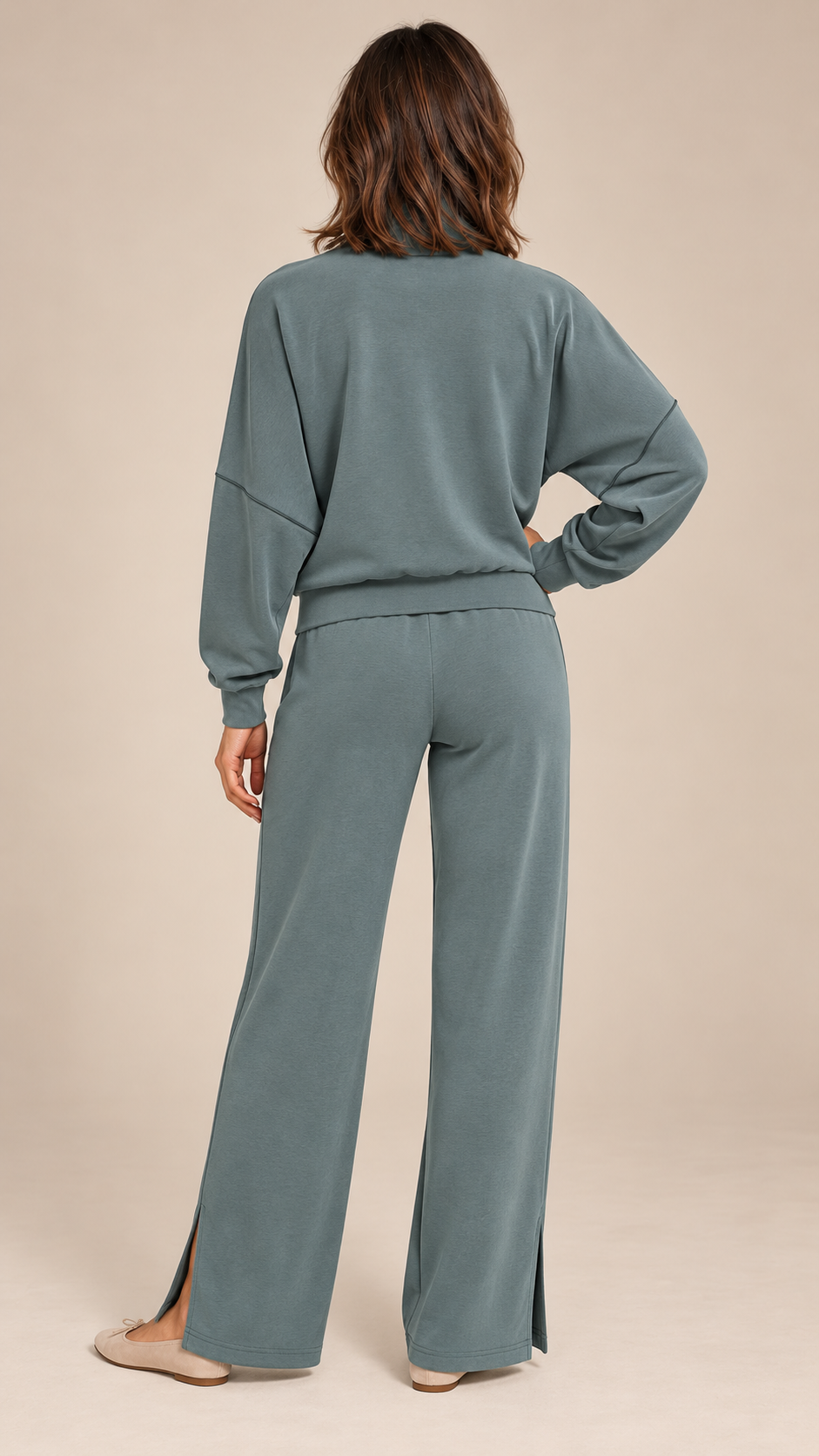 Saoirse Split-Hem Track Set — Jade Gray model back