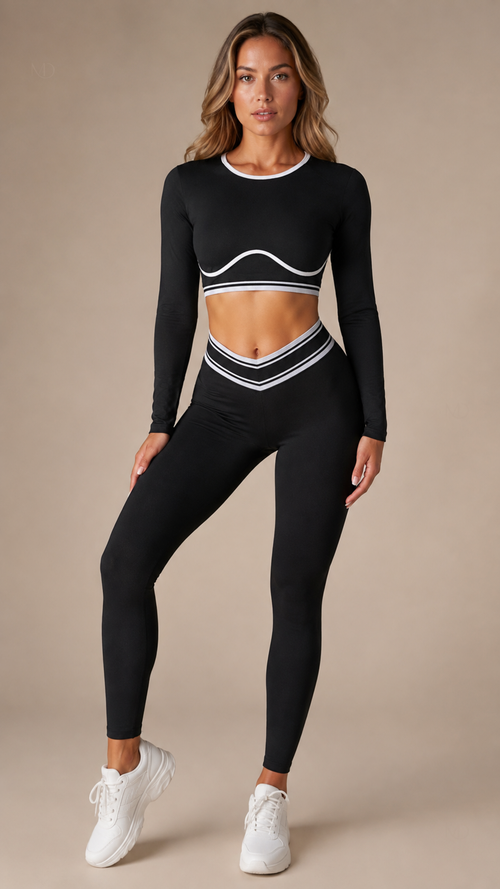 Kaia Yoga Two Piece Set in Black - front view