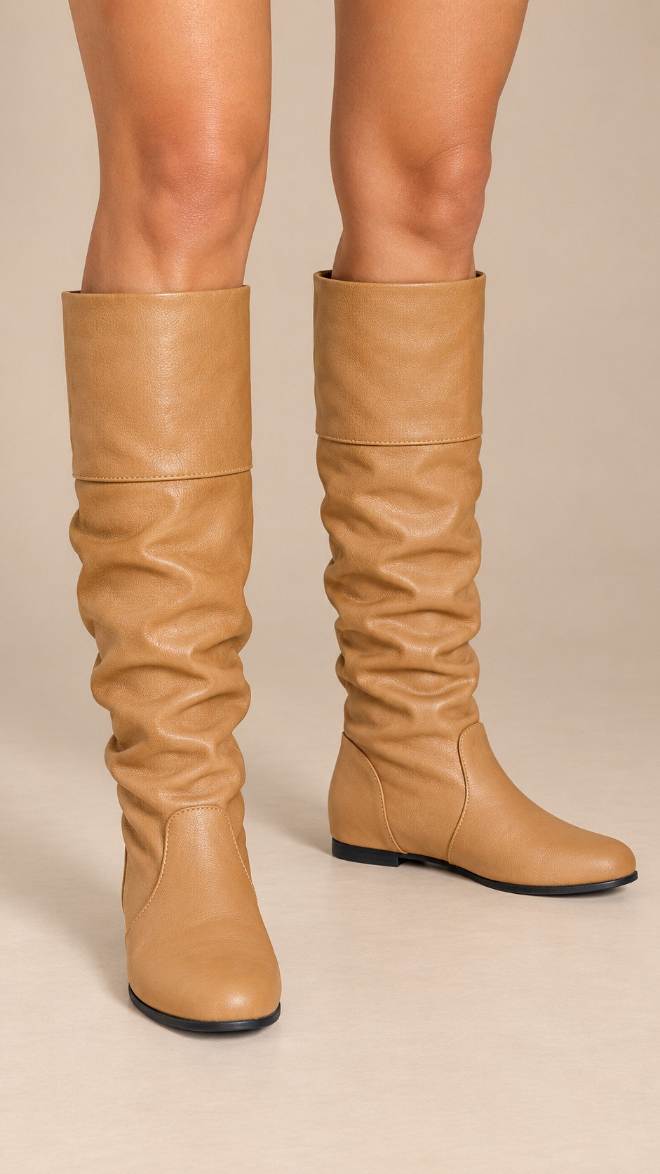 Thessaly Slouch Boot — Khaki Brown worn closeup