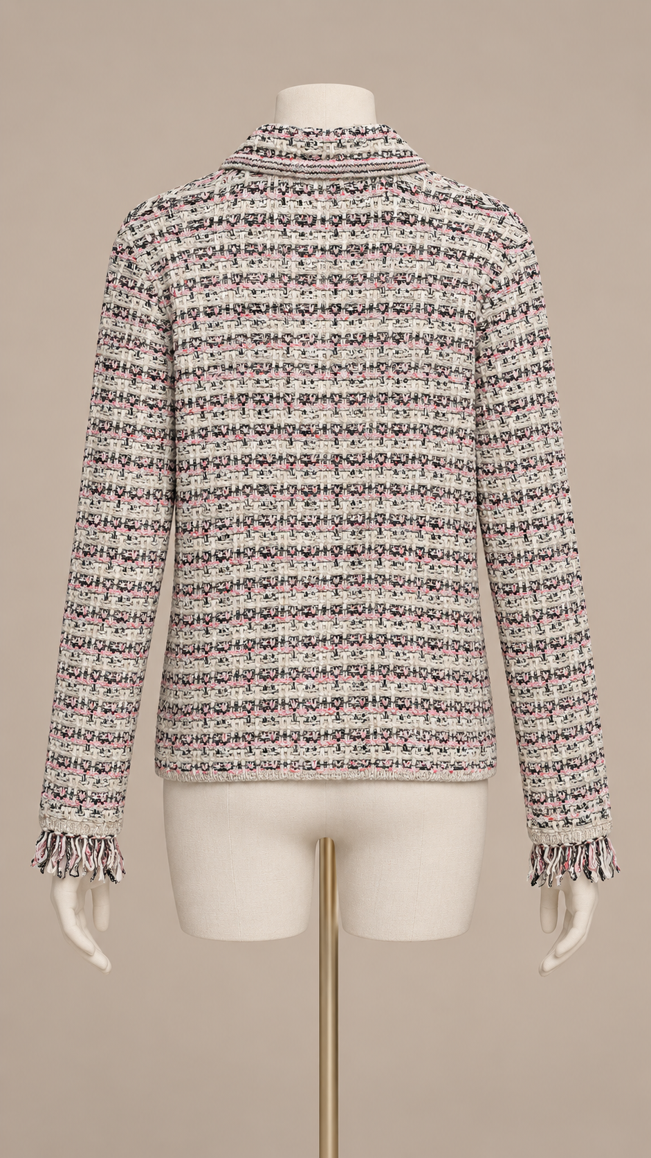 Marielle Fringed Cardigan — khaki mannequin back