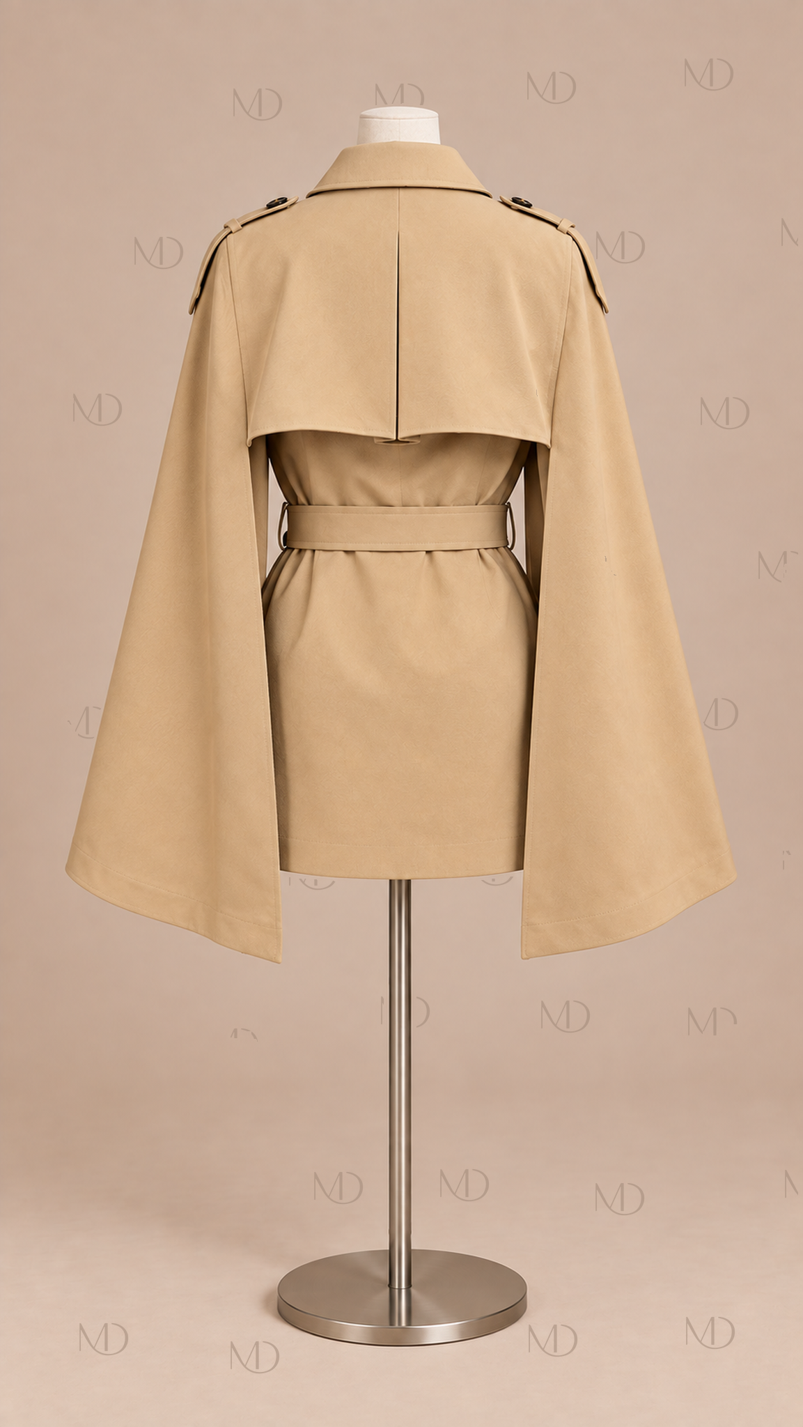 Camille Belted Cape Trench — khaki mannequin back