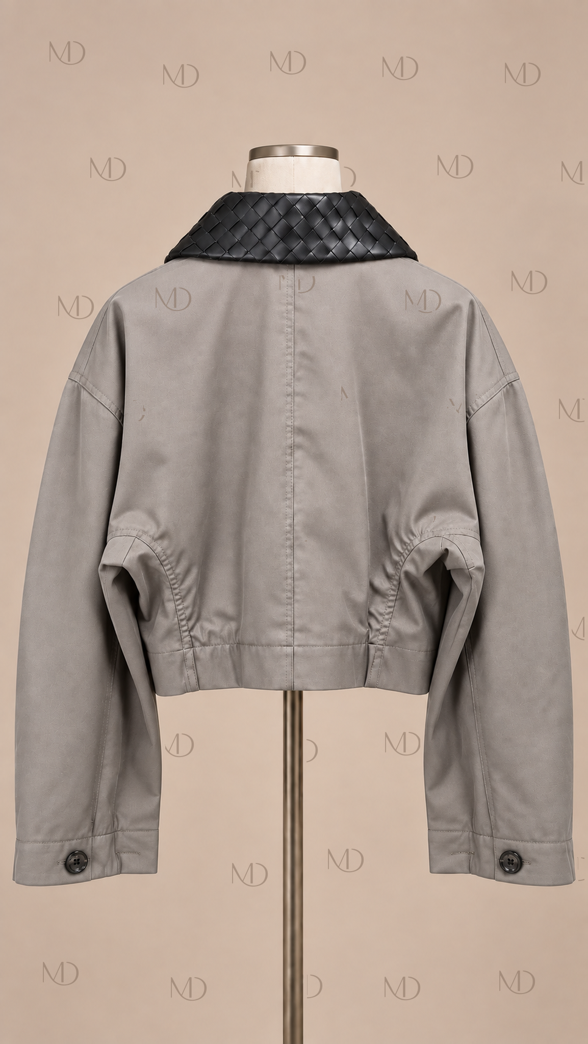 Wren Woven Collar Utility Jacket — khaki mannequin back