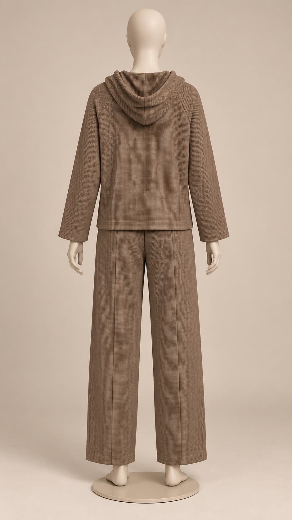 Mireya Waffle Hoodie Set — khaki mannequin back