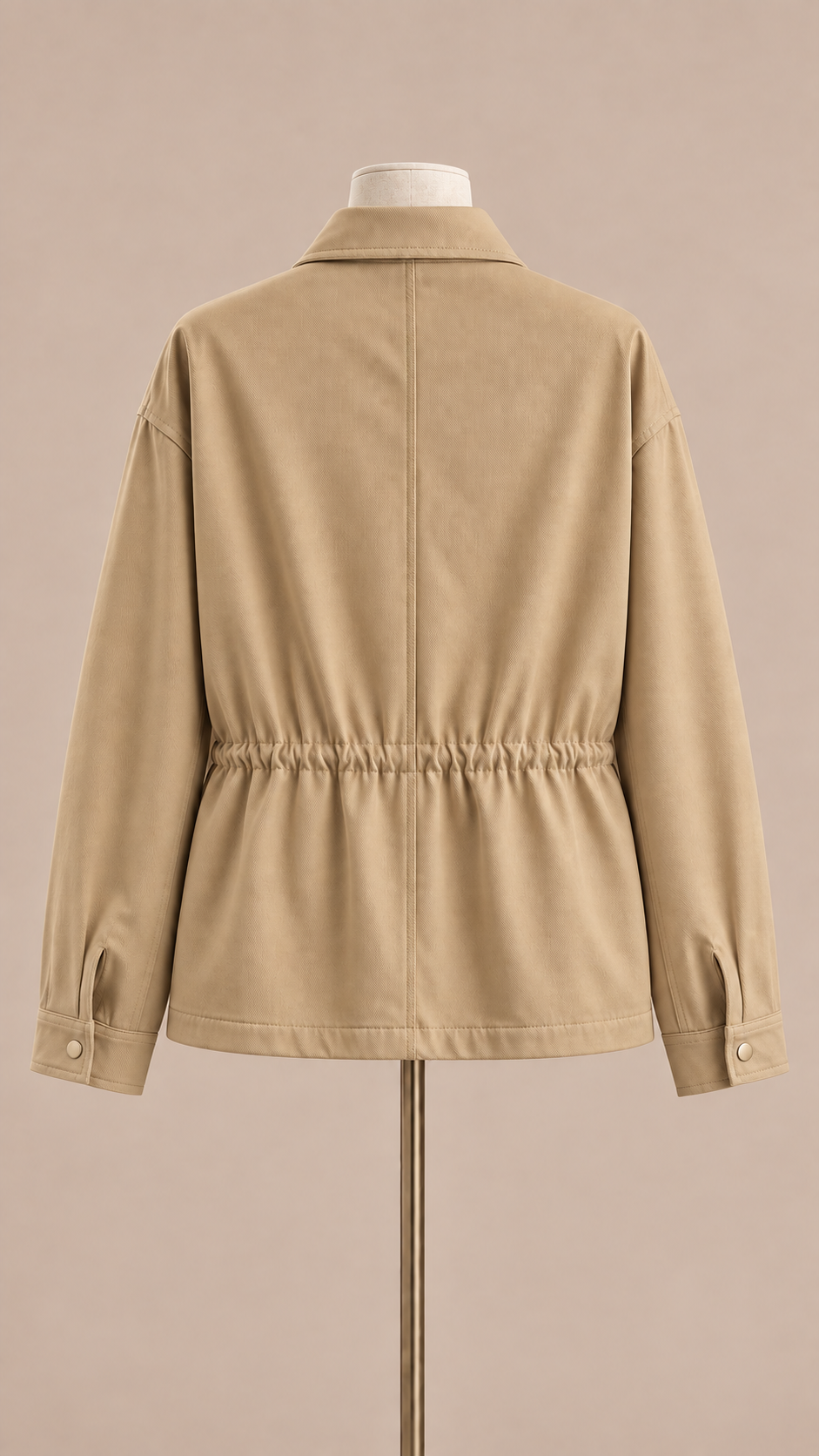 Sloane Drawstring Utility Jacket — khaki mannequin back