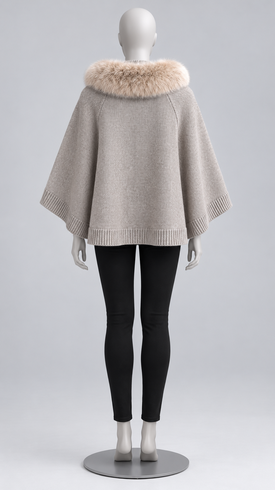 Zelie Pom-Pom Cape — khaki mannequin back
