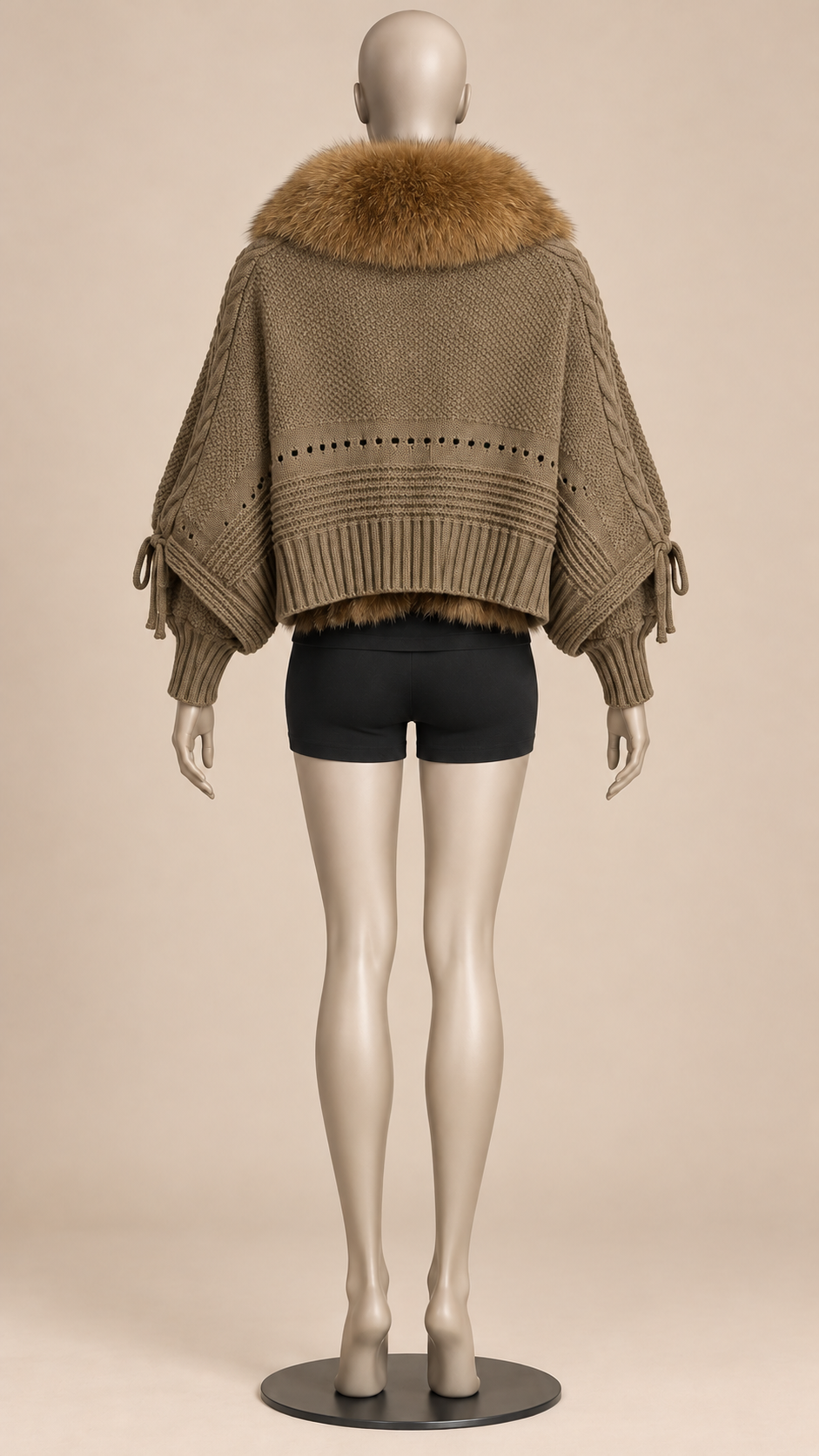 Rosanna Fox-Collar Cardigan — khaki mannequin back