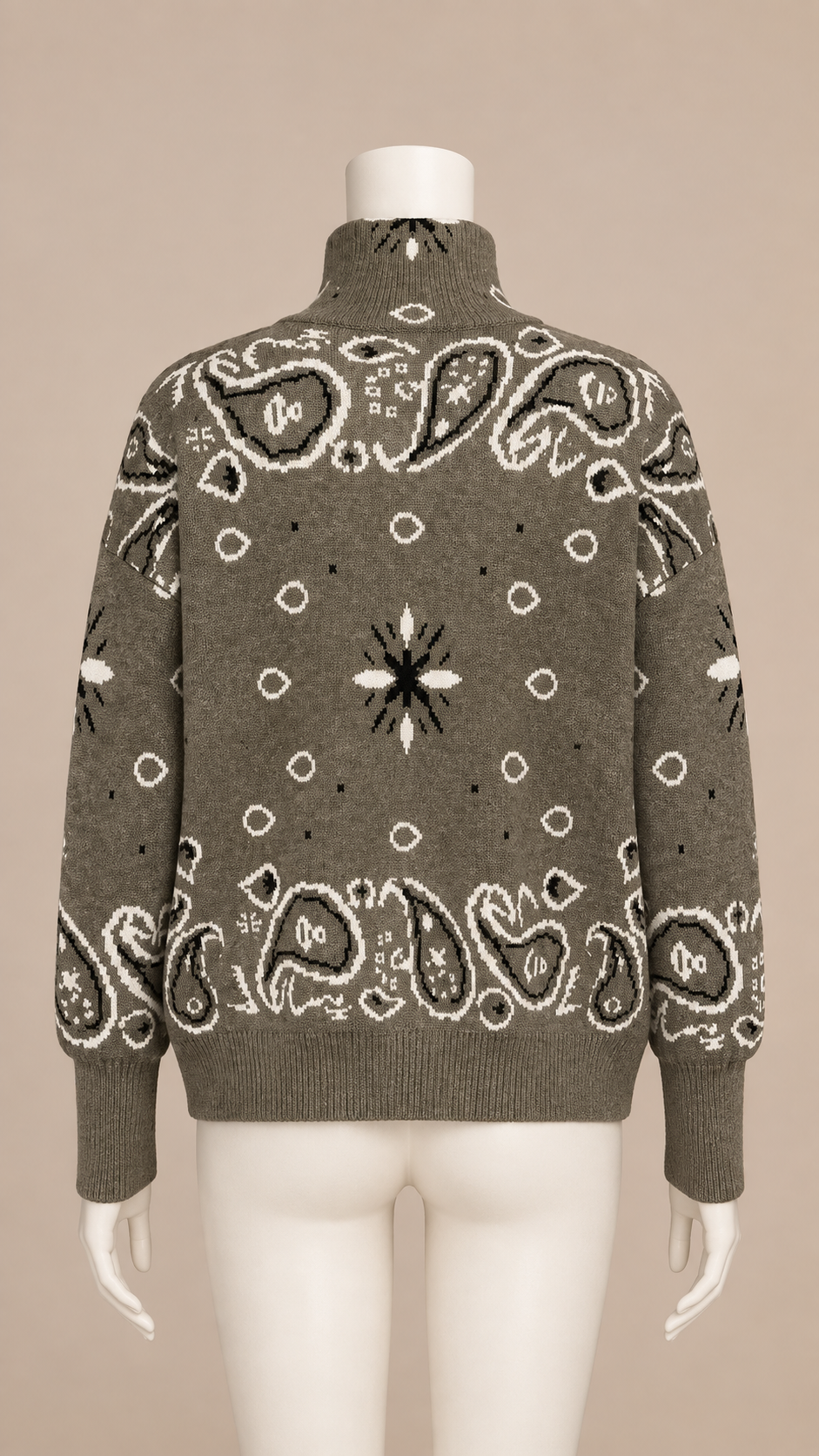 Sienna Paisley Zip Cardigan — khaki mannequin back