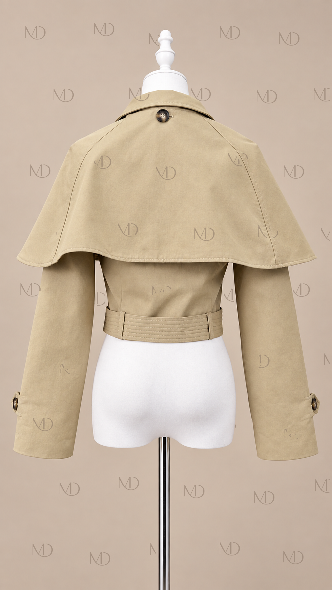 Harriet Caped Trench Jacket — khaki mannequin back