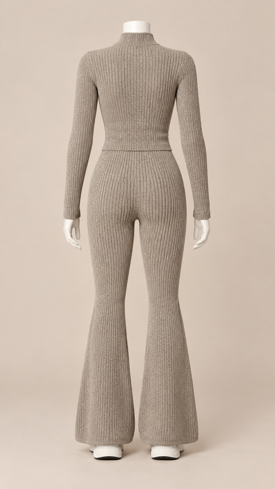 Nova Ribbed Flare Yoga Set — khaki mannequin back