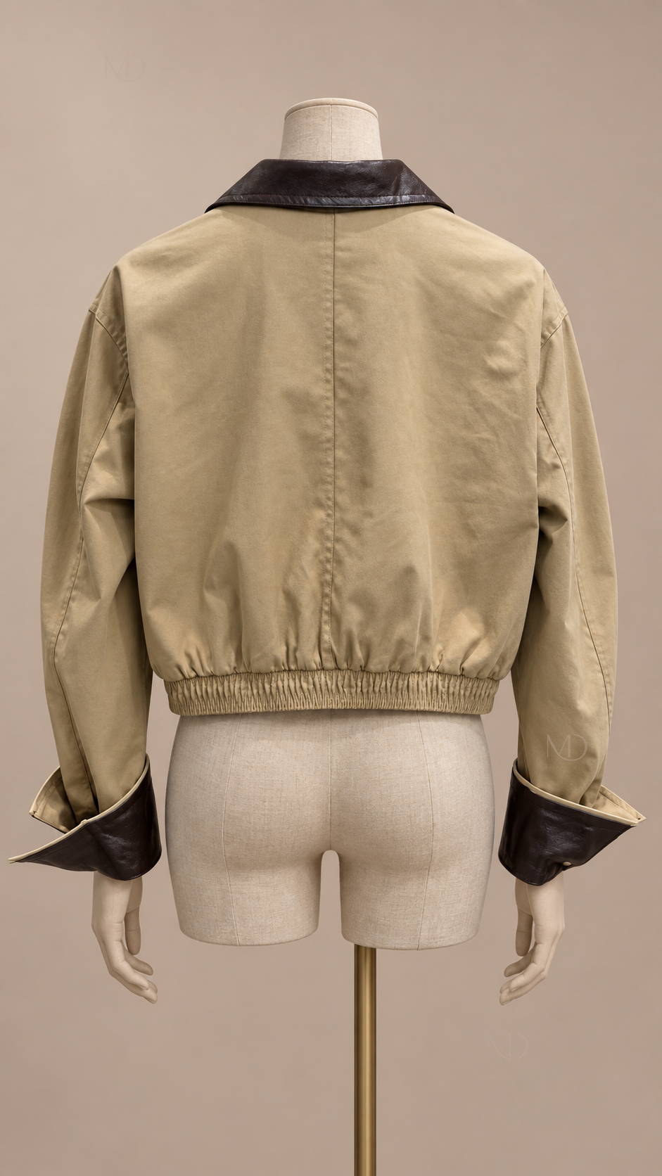 Wren Floral-Collar Work Jacket — khaki mannequin back