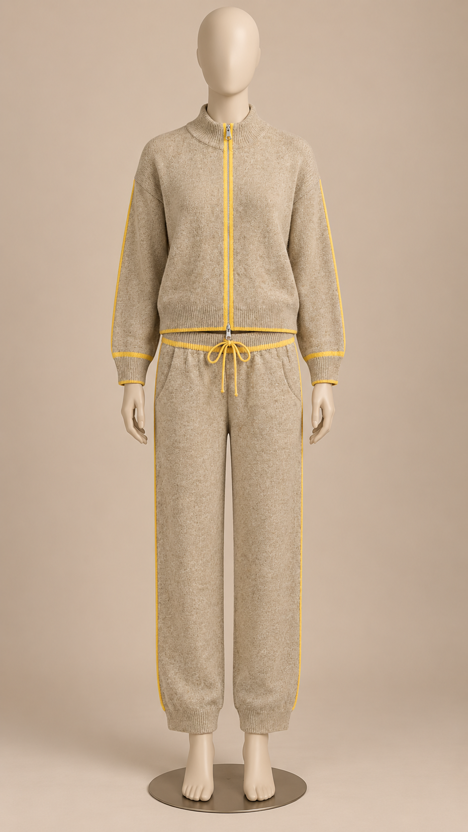 Henrietta Piped Knit Set — khaki mannequin front