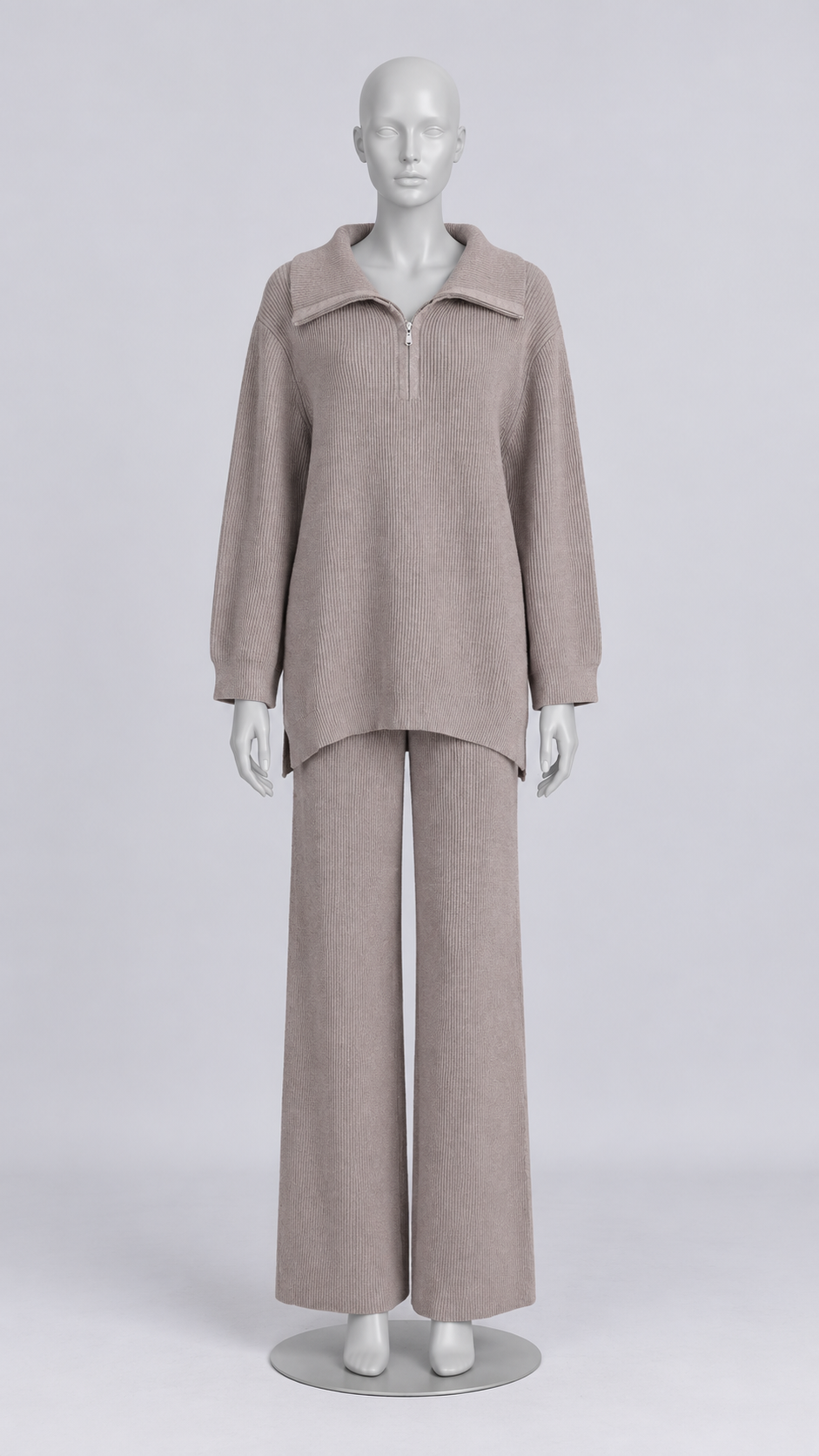 Elettra Half-Zip Knit Set — khaki mannequin front