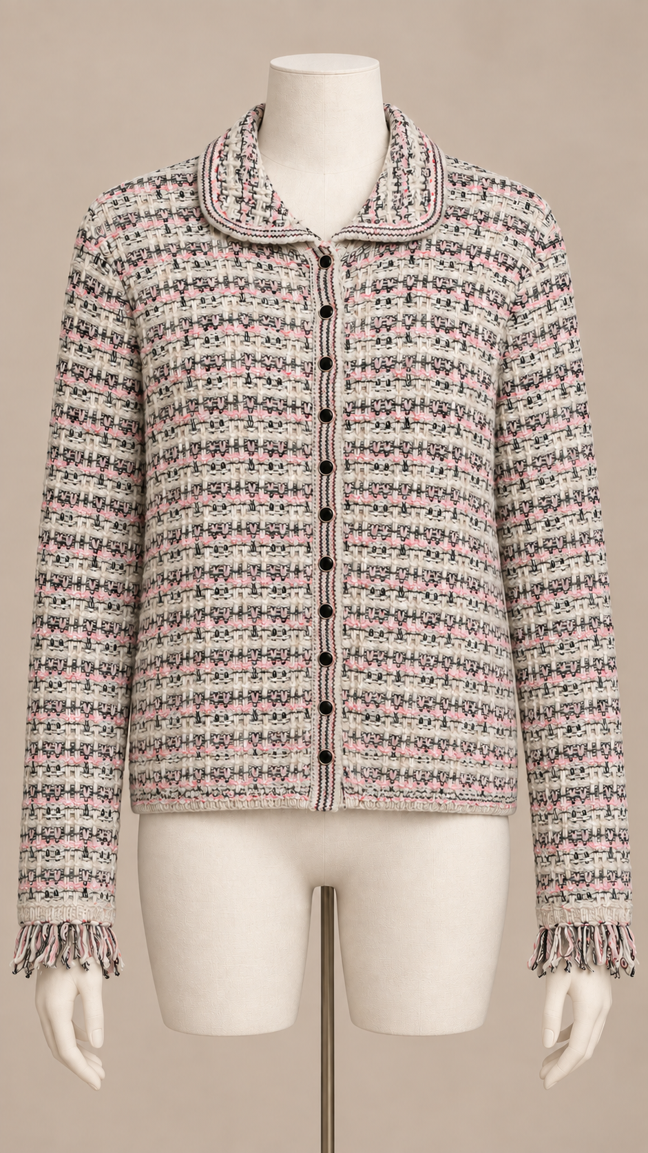Marielle Fringed Cardigan — khaki mannequin front