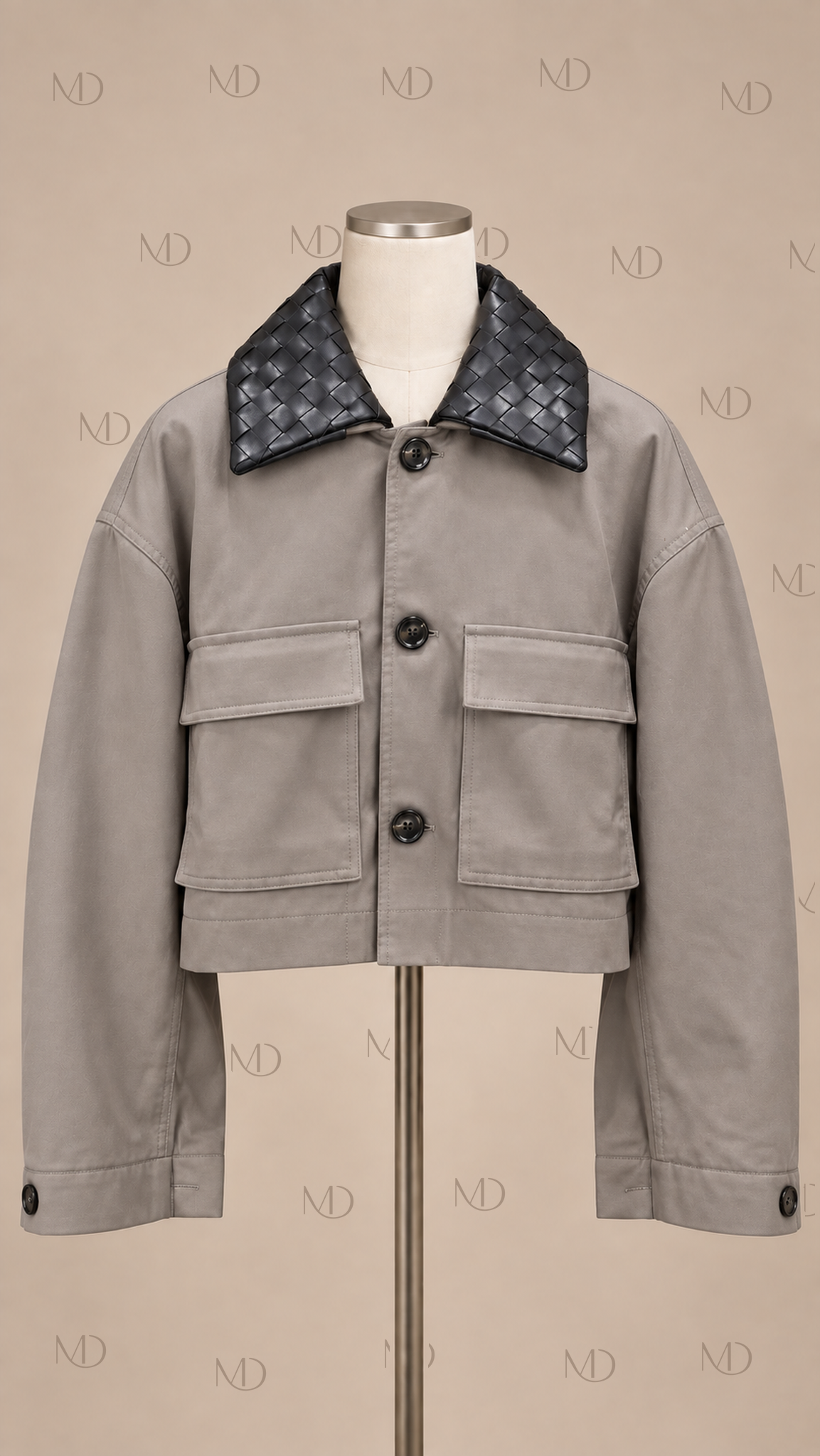 Wren Woven Collar Utility Jacket — khaki mannequin front