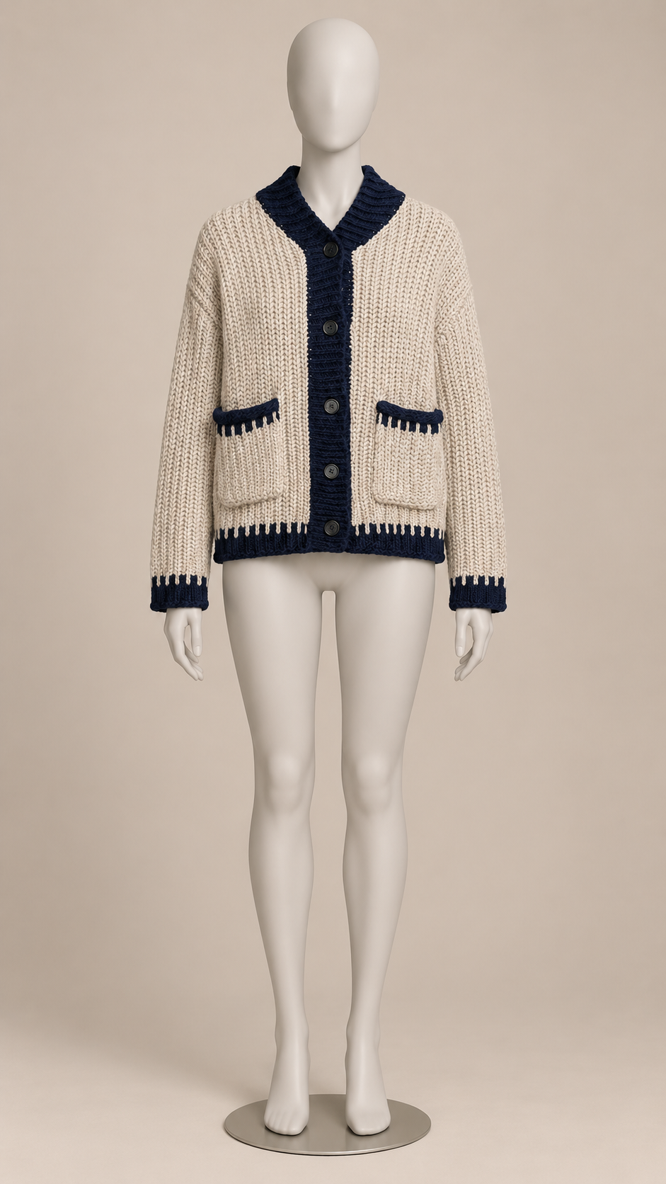 Rosabel Blanket-Stitch Cardigan — khaki mannequin front