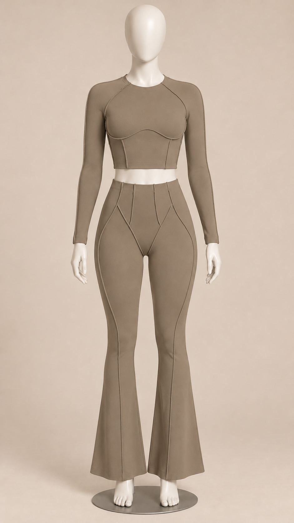 Tindra Seamline Flare Set — khaki mannequin front