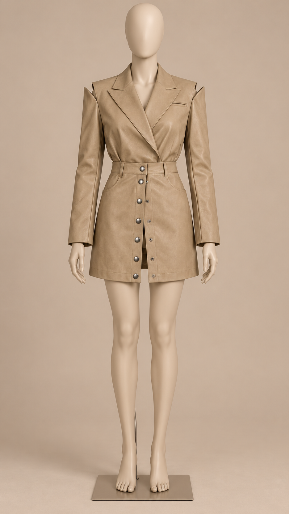 Ingrid Cutout-Shoulder Skirt Set — khaki mannequin front
