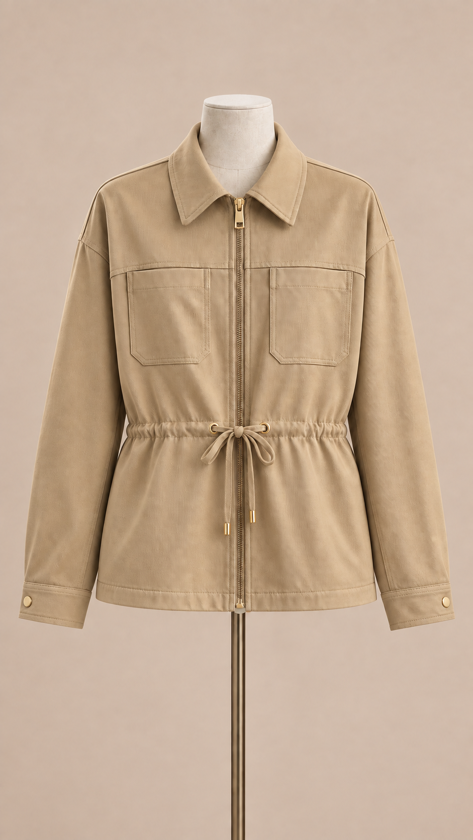 Sloane Drawstring Utility Jacket — khaki mannequin front