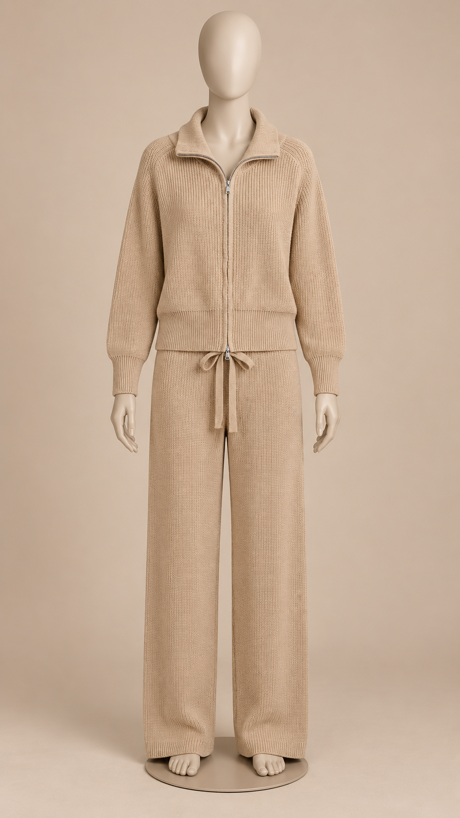 Brielle Zip-Collar Lounge Set — khaki mannequin front