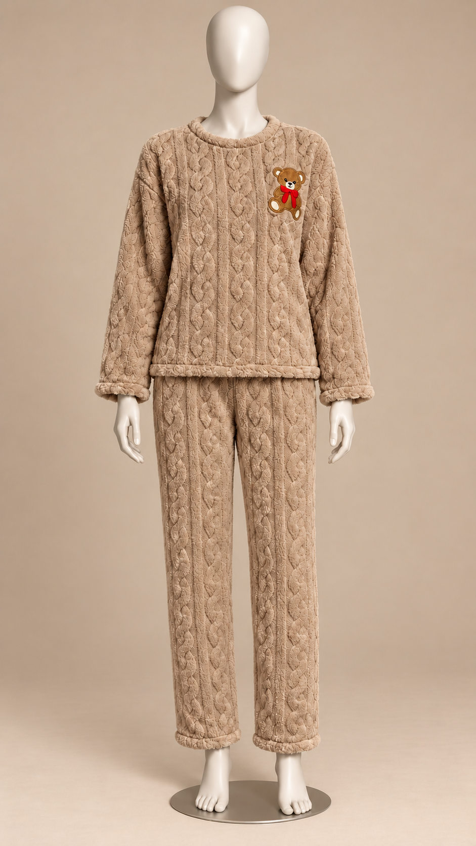 Philippa Bear-Patch Set — khaki mannequin front