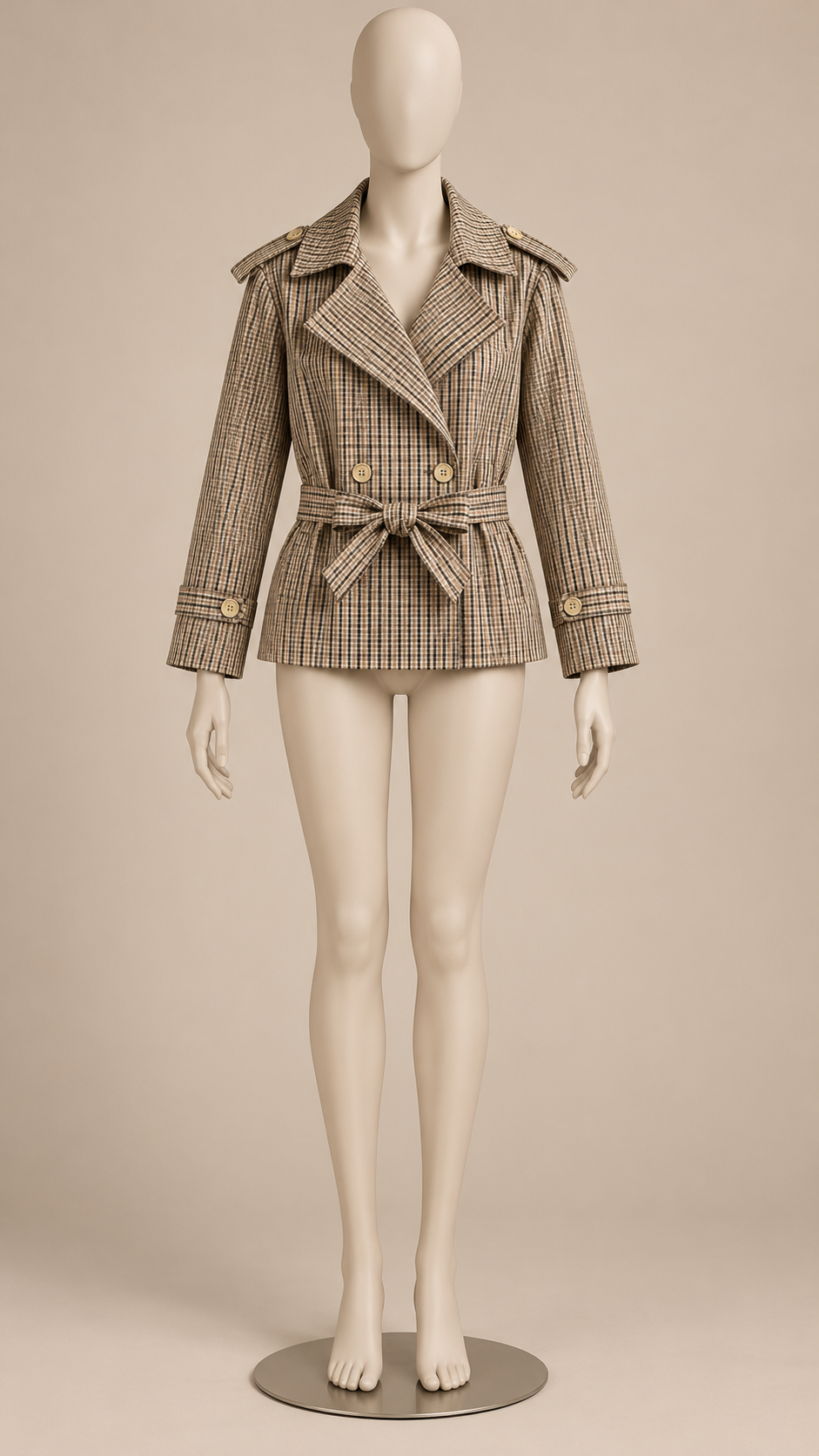 Marlis Gingham Trench — khaki mannequin front
