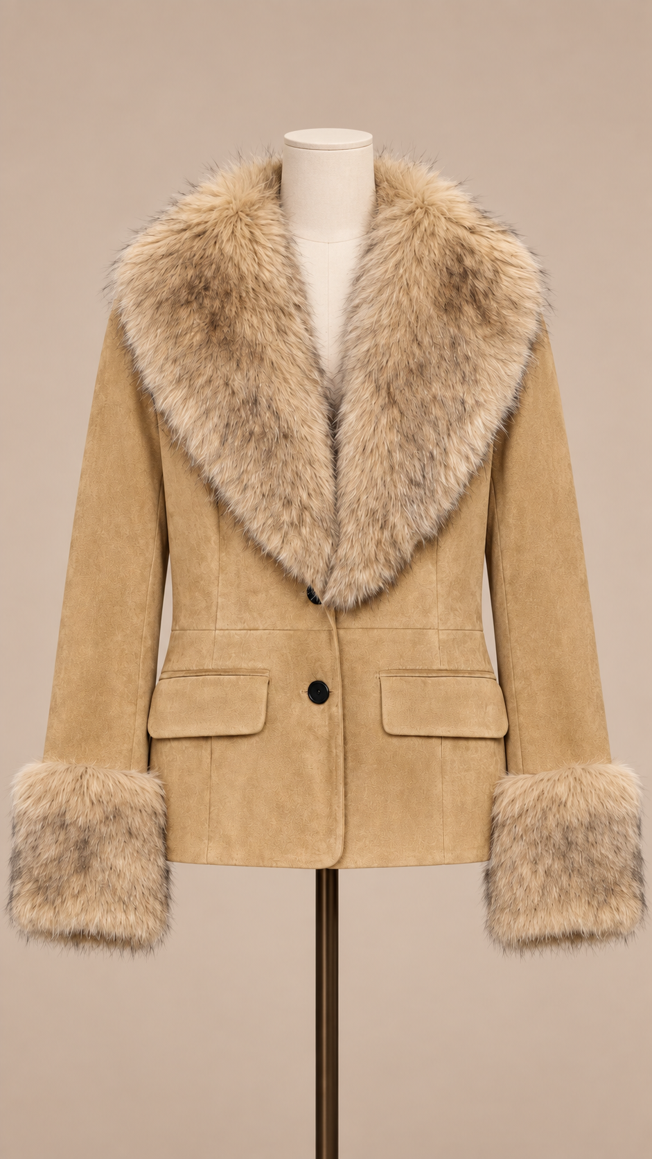 Ilaria Fur-Trim Jacket — khaki mannequin front