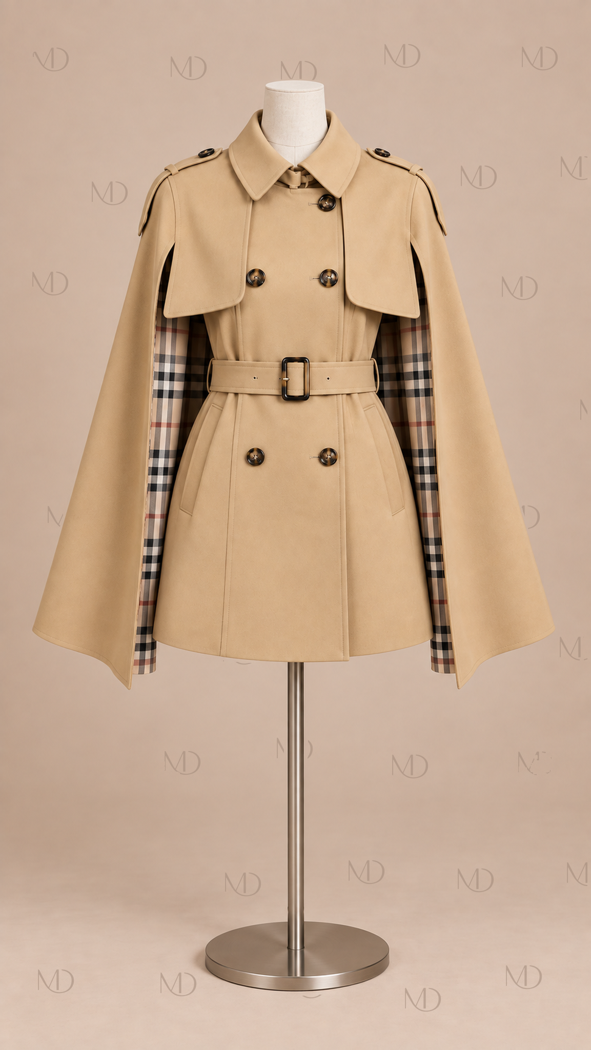Camille Belted Cape Trench — khaki mannequin front