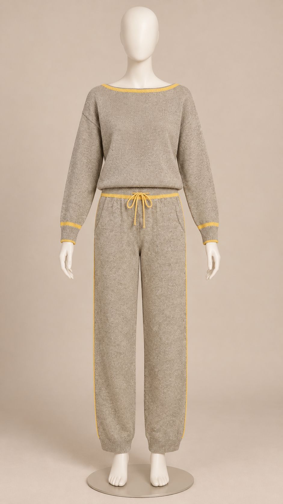 Saskia Tipped Knit Set — khaki mannequin front