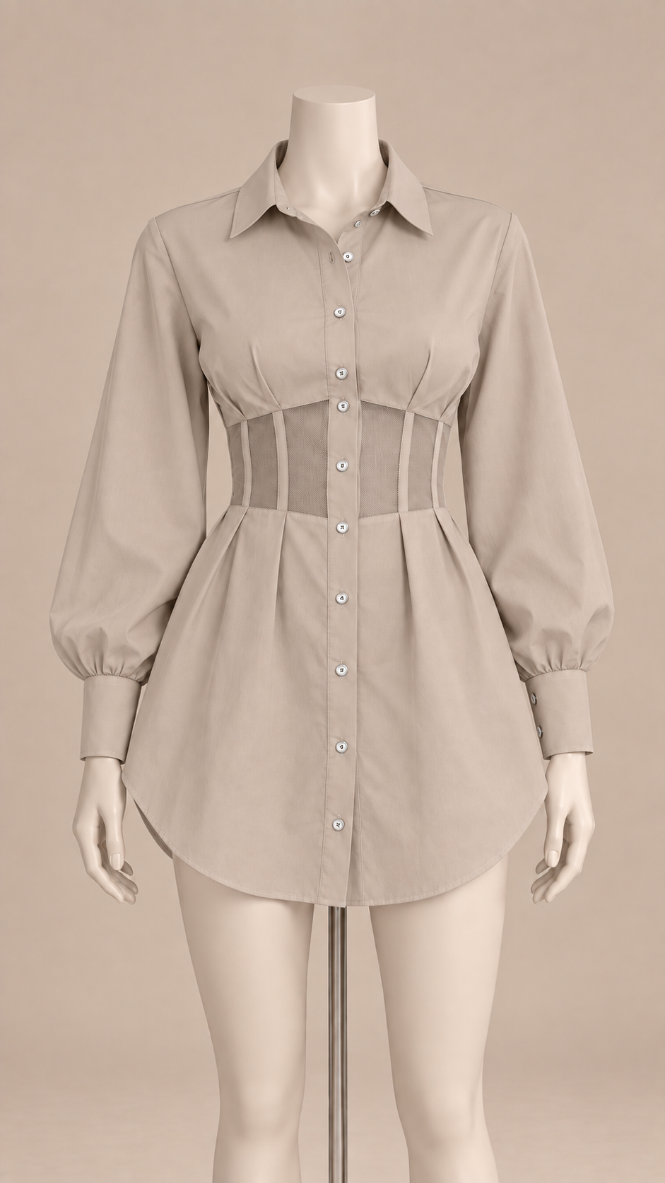Rowan Corset Shirt Dress — khaki mannequin front
