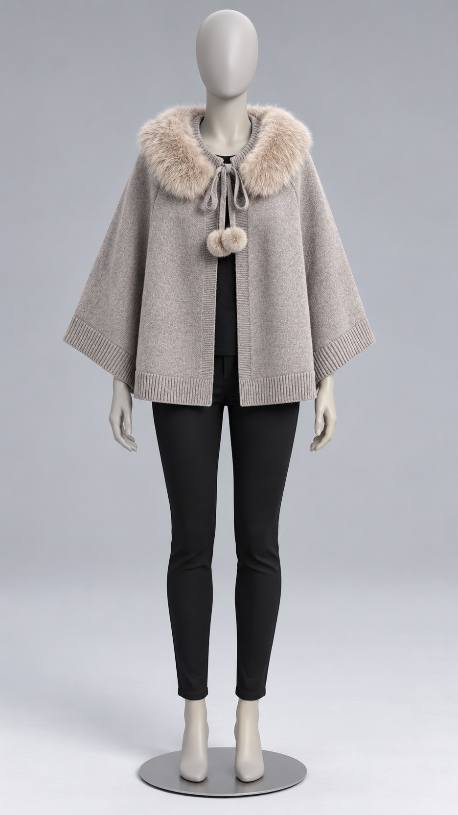 Zelie Pom-Pom Cape — khaki mannequin front