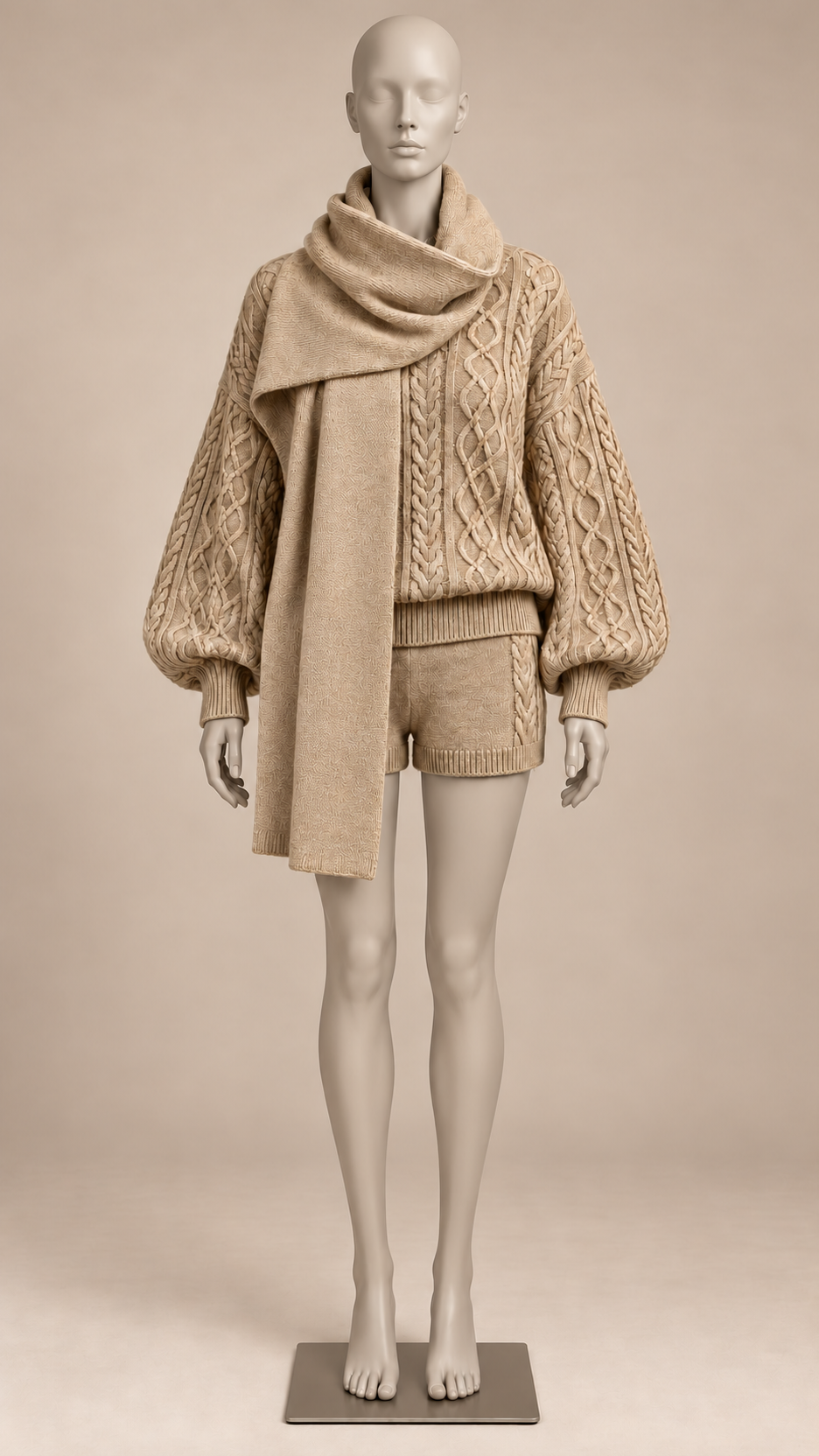 Ardith Cable-Knit Set — khaki mannequin front