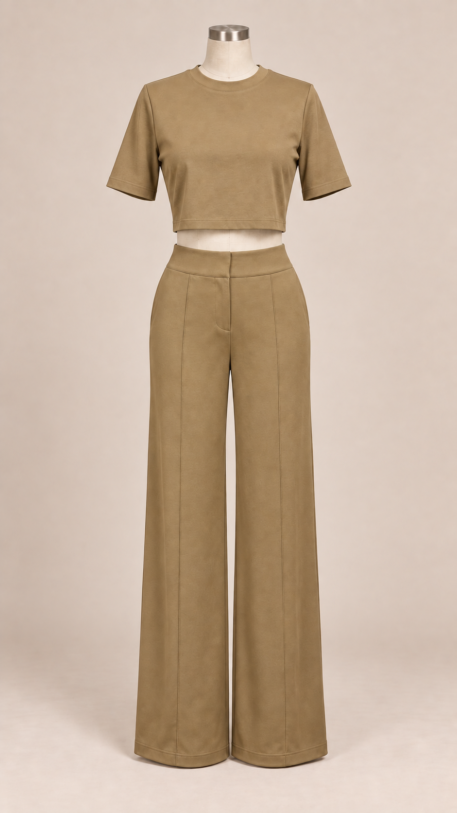 Noelle Cropped Tee Set — khaki mannequin front