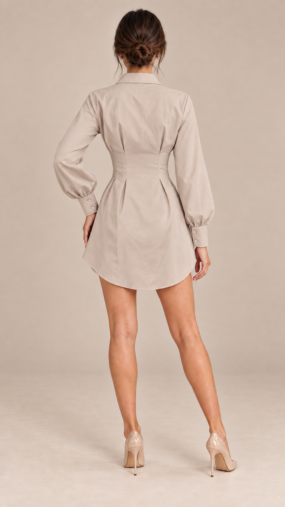 Rowan Corset Shirt Dress — khaki model back