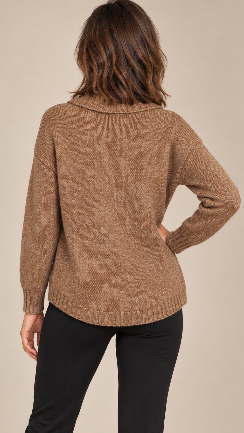 Tove Shawl-Collar Cardigan — khaki model back