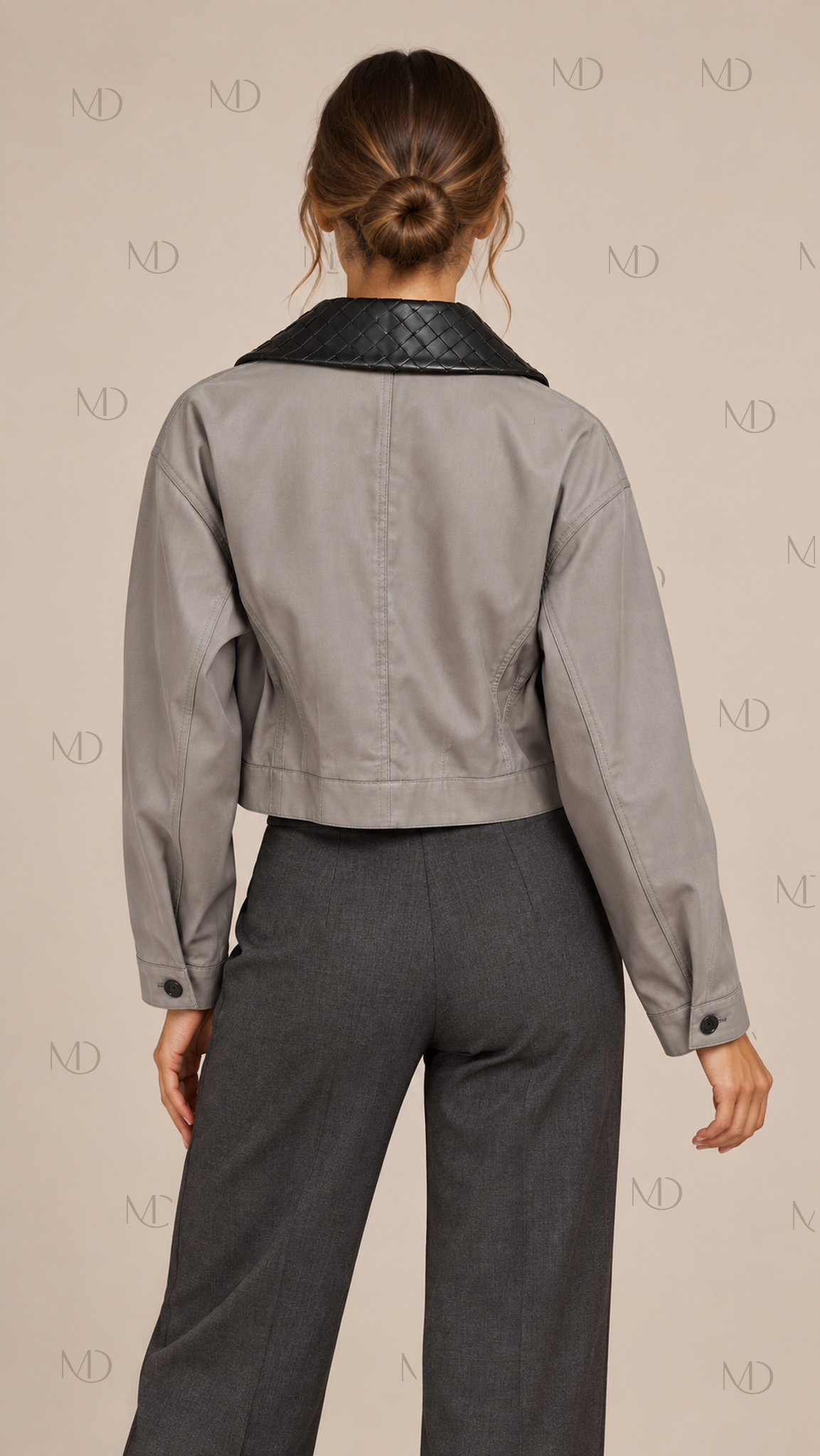 Wren Woven Collar Utility Jacket — khaki model back