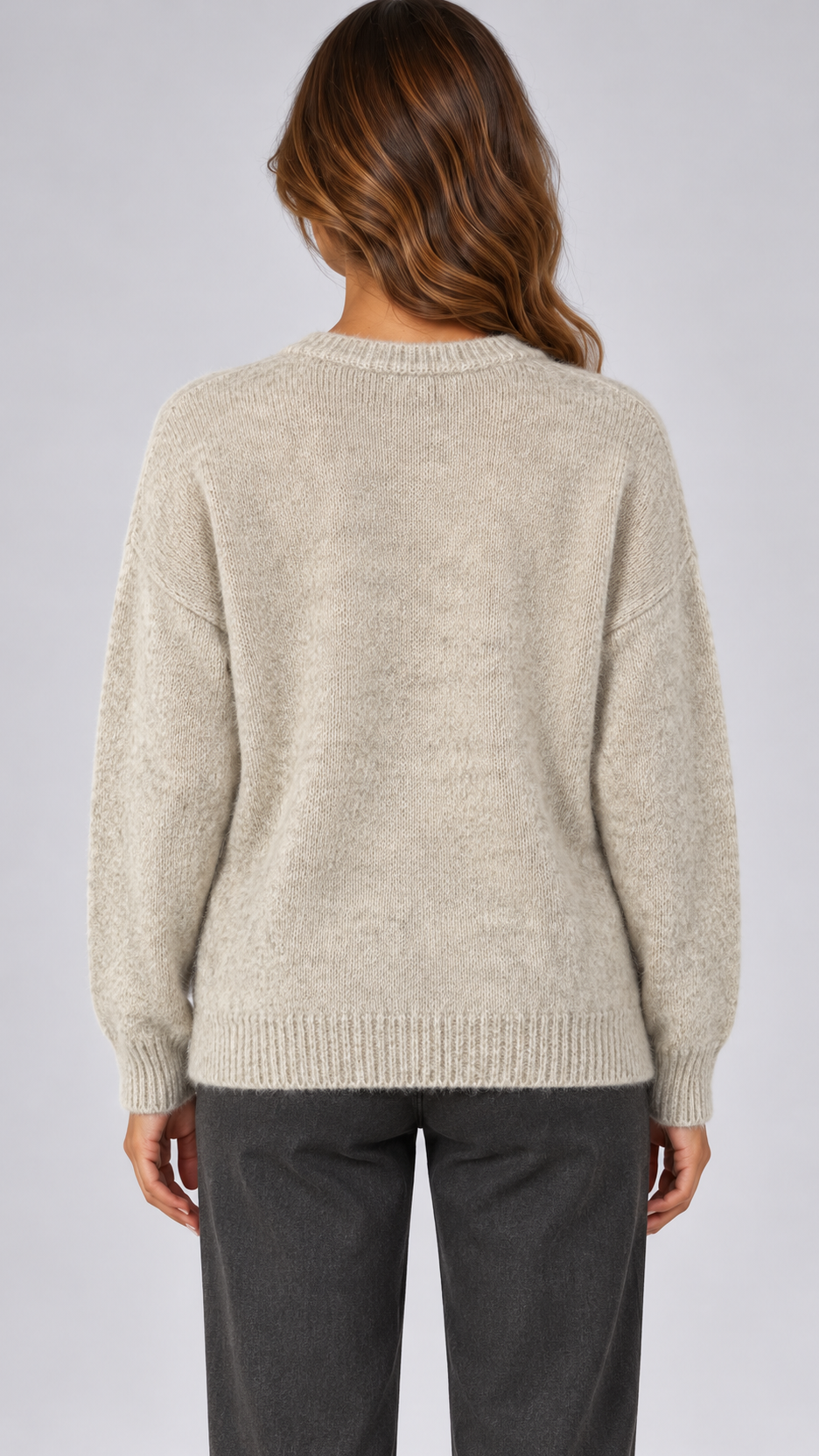Celestine Shell-Button Cardigan — khaki model back