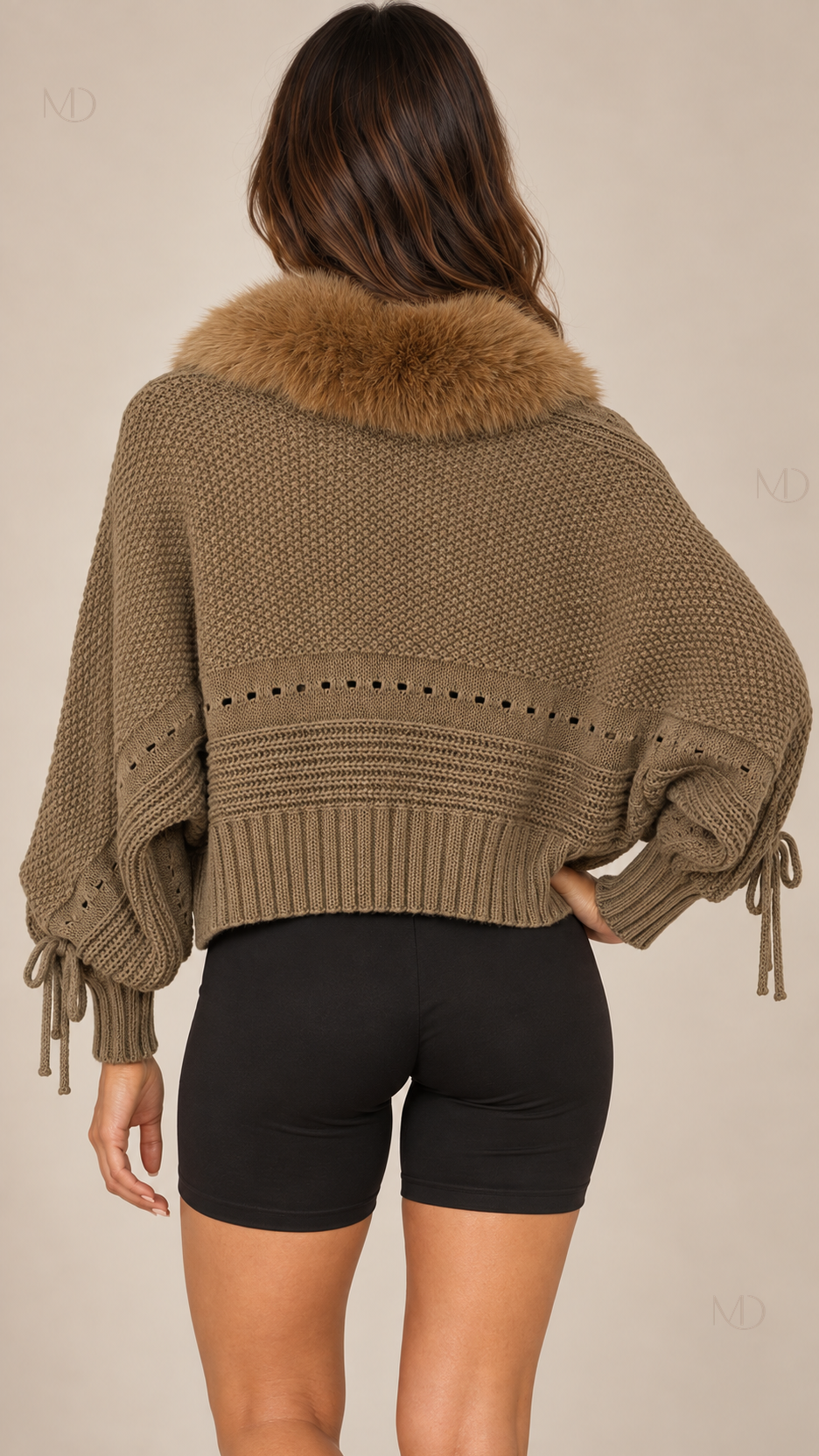 Rosanna Fox-Collar Cardigan — khaki model back
