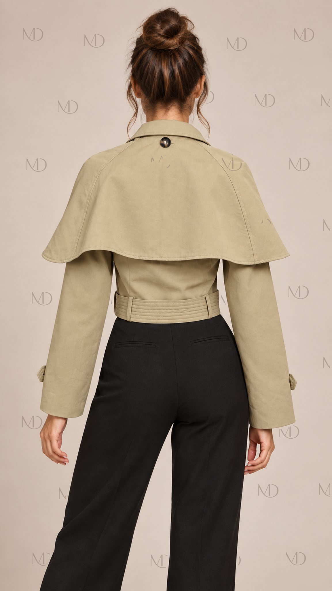 Harriet Caped Trench Jacket — khaki model back