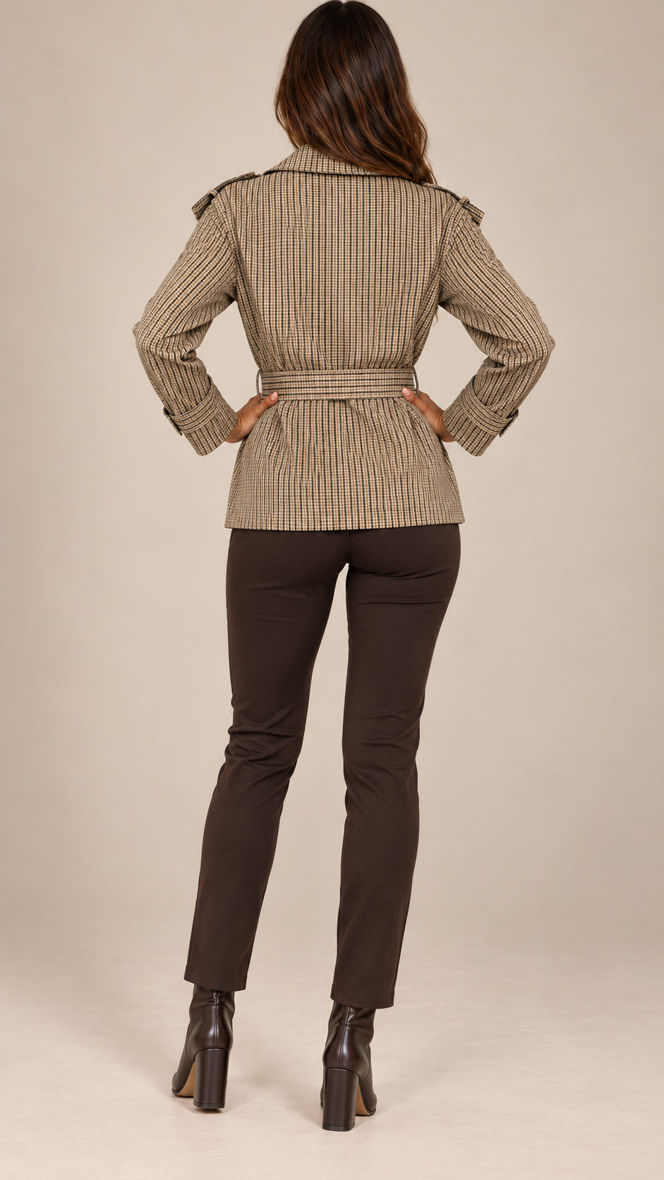 Marlis Gingham Trench — khaki model back