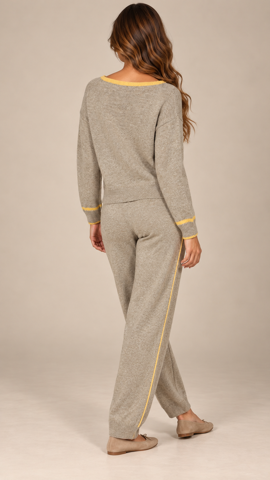Saskia Tipped Knit Set — khaki model back