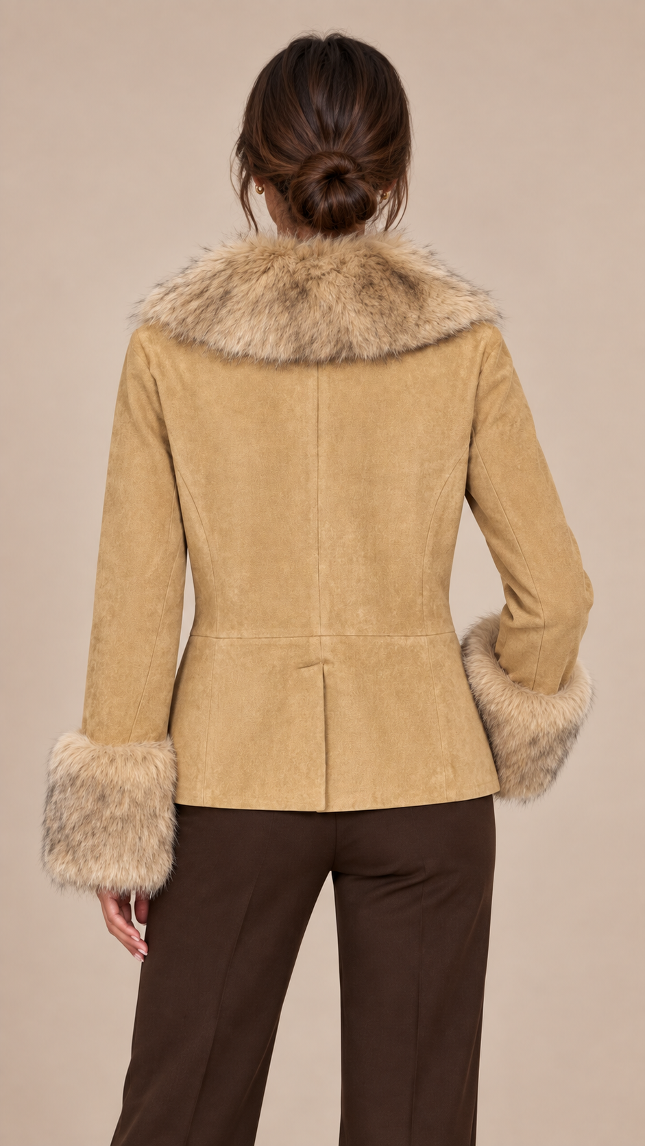 Ilaria Fur-Trim Jacket — khaki model back