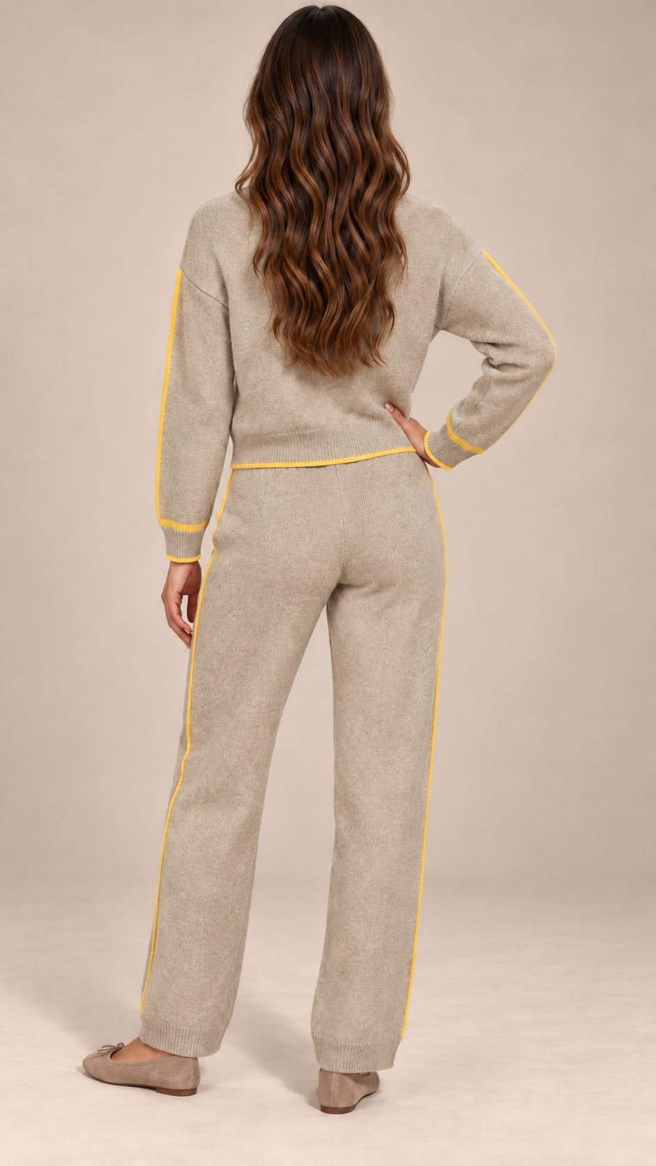 Henrietta Piped Knit Set — khaki model back