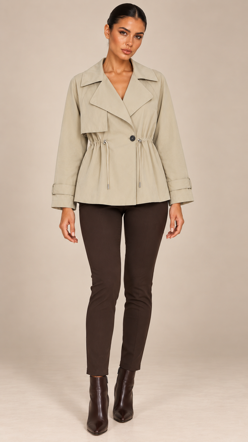 Gwendolyn Drawstring Trench — khaki model front