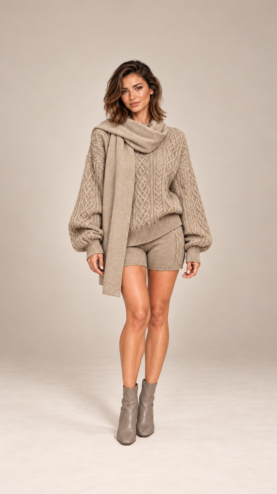 Ardith Cable-Knit Set — khaki model front