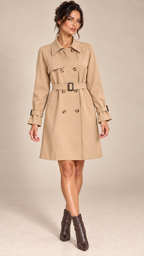 Odelia Storm-Flap Trench — khaki model front