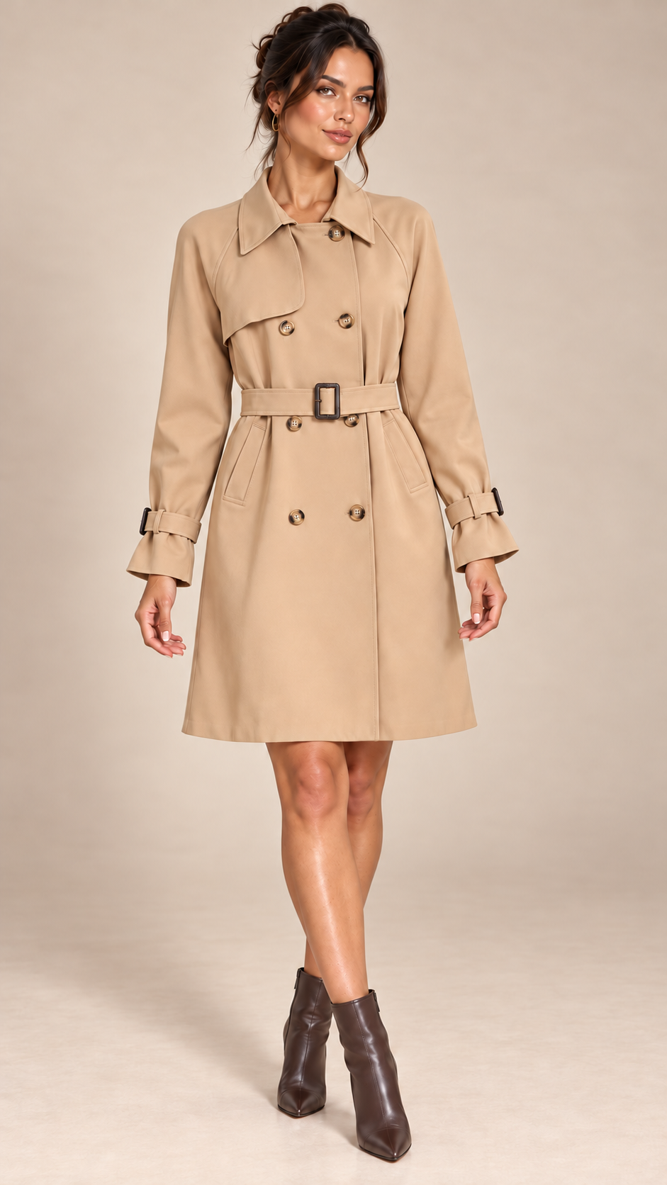 Odelia Storm-Flap Trench — khaki model front