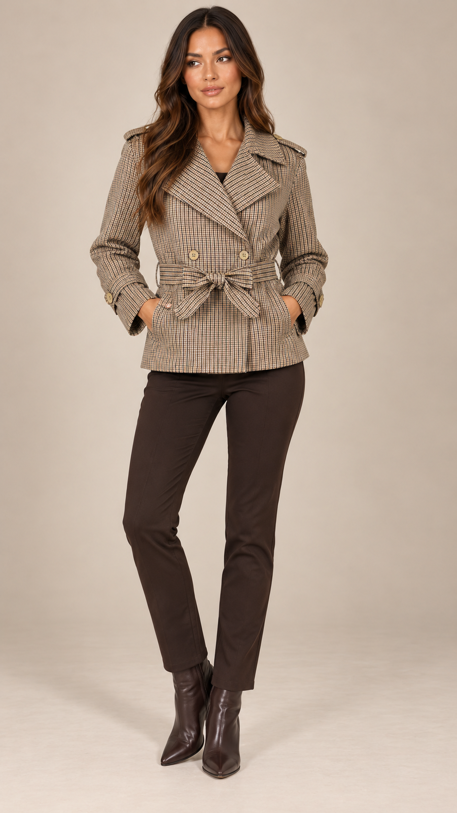 Marlis Gingham Trench — khaki model front