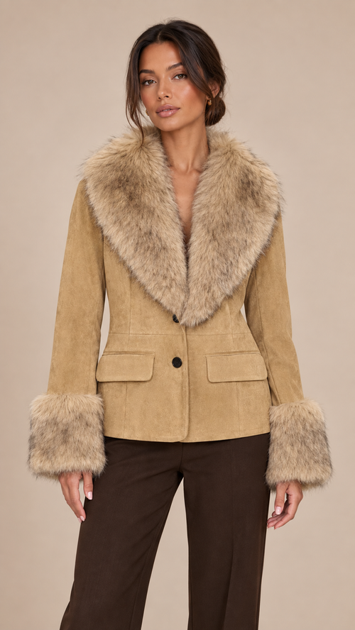 Ilaria Fur-Trim Jacket — khaki model front