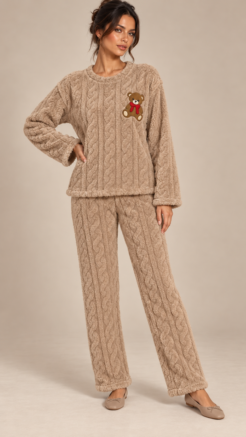 Philippa Bear-Patch Set — khaki model front