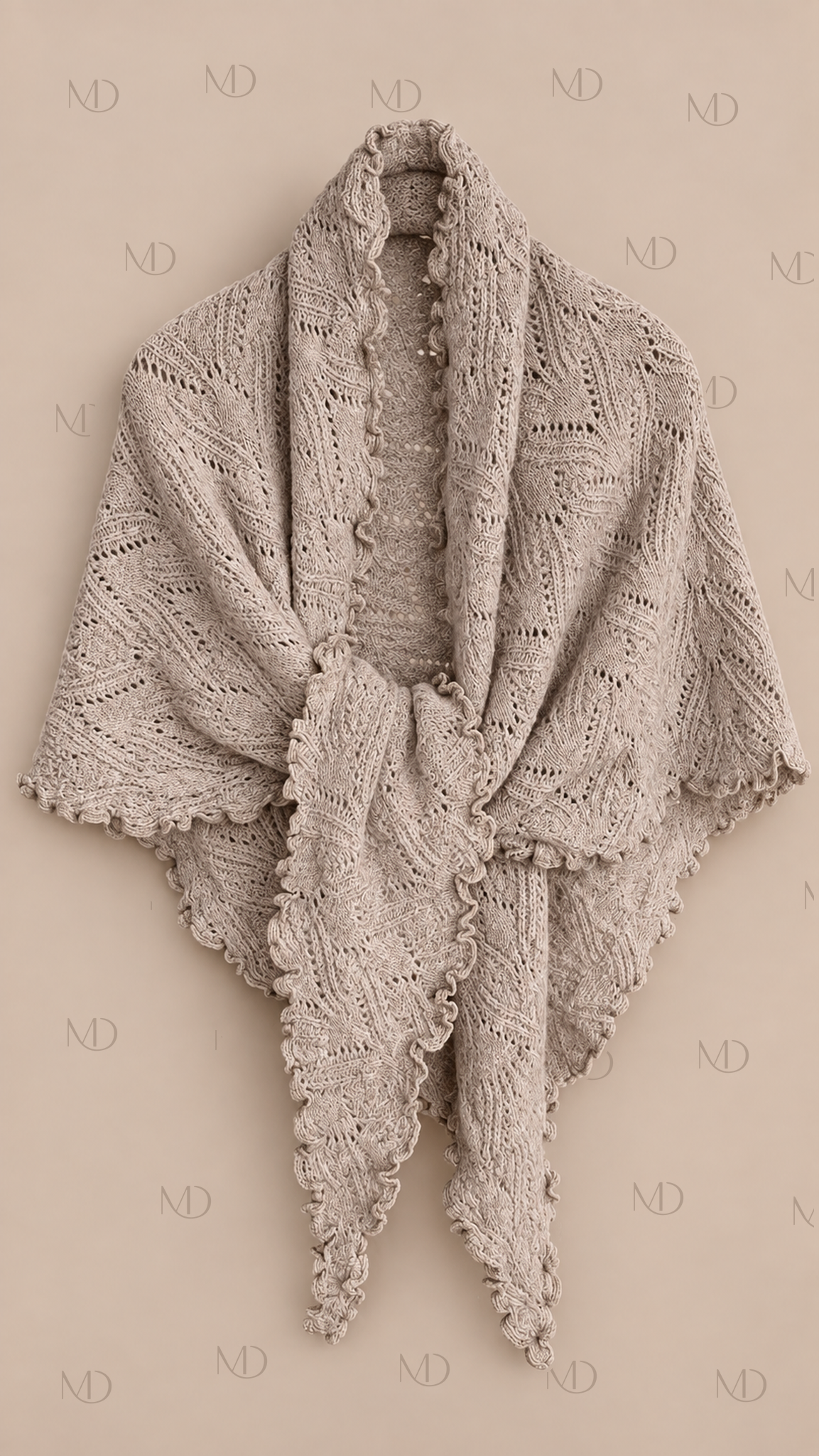 Elowen Pointelle Triangle Scarf — khaki product only